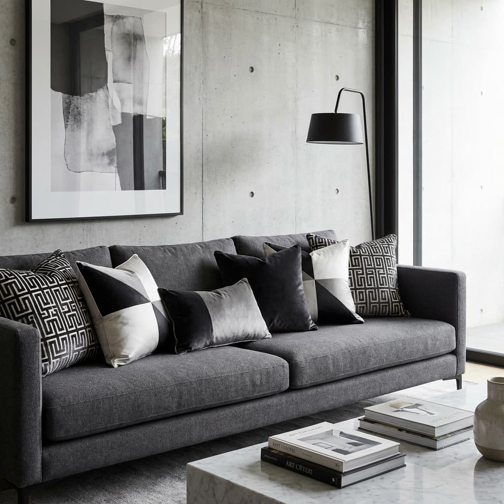 Coussins décoratifs géométriques monochromes en soie véritable cousus à la main