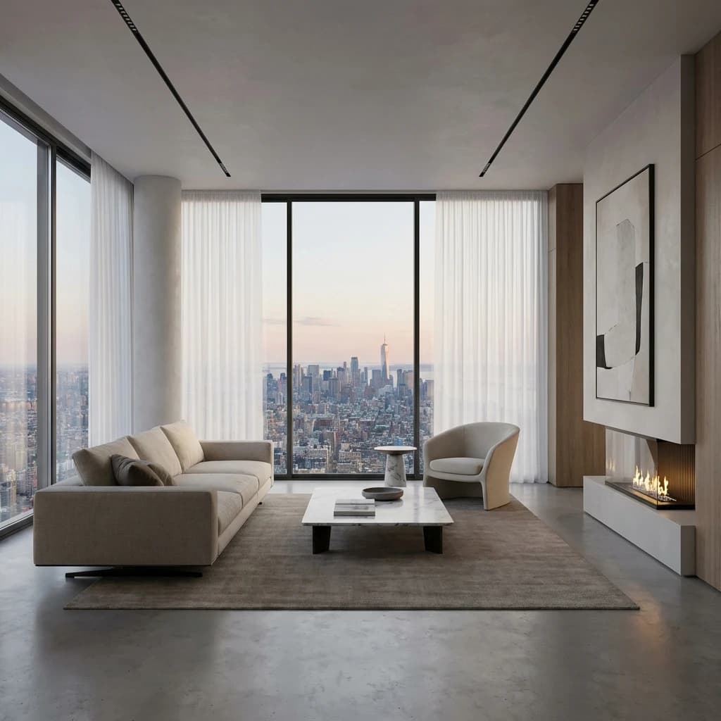 Rideaux motorisés pli vague (wave fold) pour penthouse prestigieux à Montréal