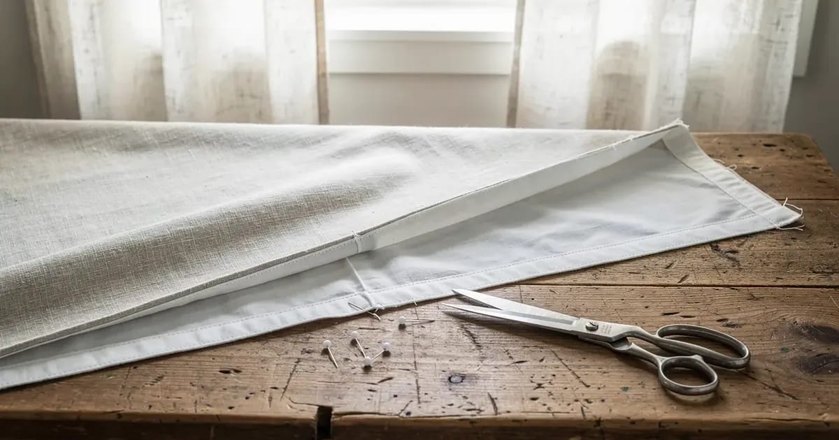 Curtain panel opened on an atelier table, newly added lining visible.
